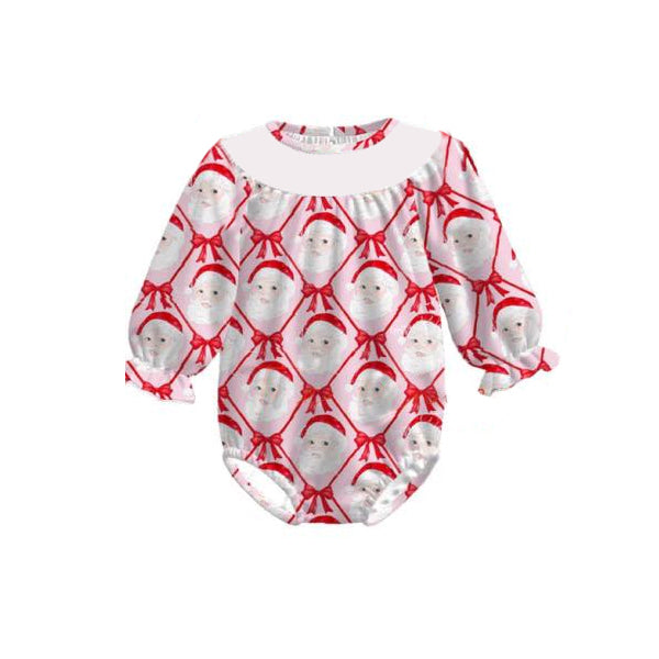 ( Moq 5 ) Preorder Baby Girl Long Sleeves Red Bows Santa Christmas Bubble Romper