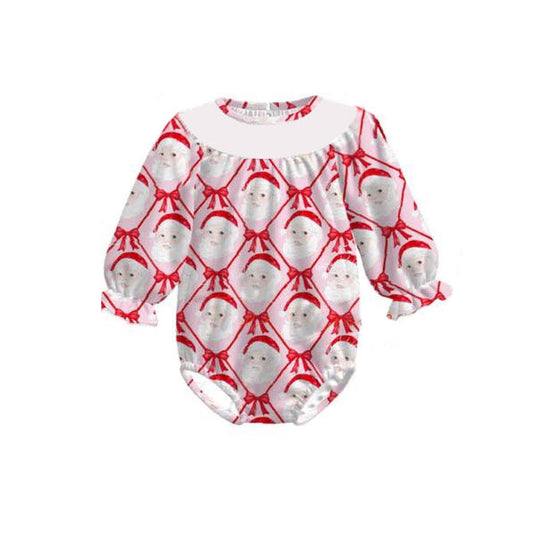 ( Moq 5 ) Preorder Baby Girl Long Sleeves Red Bows Santa Christmas Bubble Romper