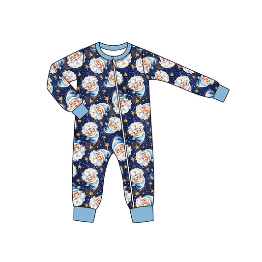 ( Moq 5 ) Preorder Baby Boy Long Sleeves Santa Stars Shirt Pants Christmas Blue Zipper Romper