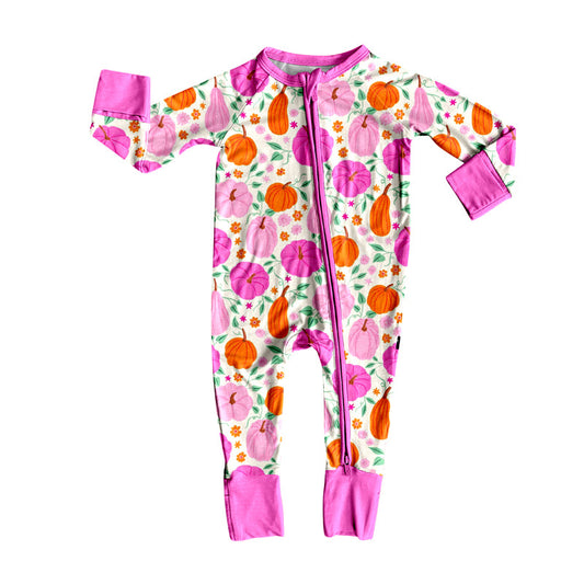 ( Moq 5 ) Preorder Baby Girl Long Sleeves Pumpkin Flower Zipper Fall Romper