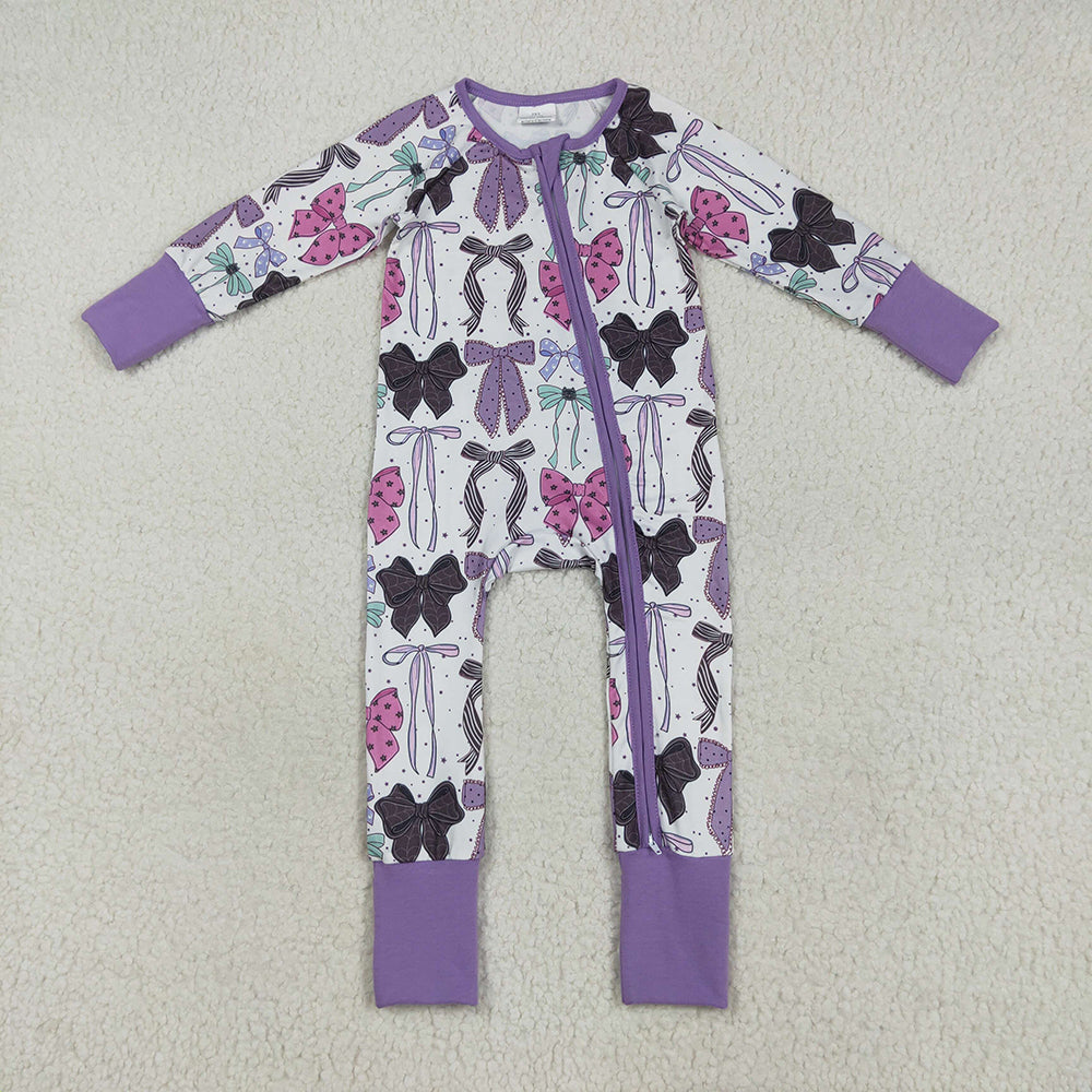 Baby Girl Long Sleeves Halloween Bows Sibling Purple Romper Pajamas Outfit Clothes RTS