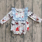 Baby Girl Long Sleeves Farm Animals Blue Ruffle Bubble Romper RTS