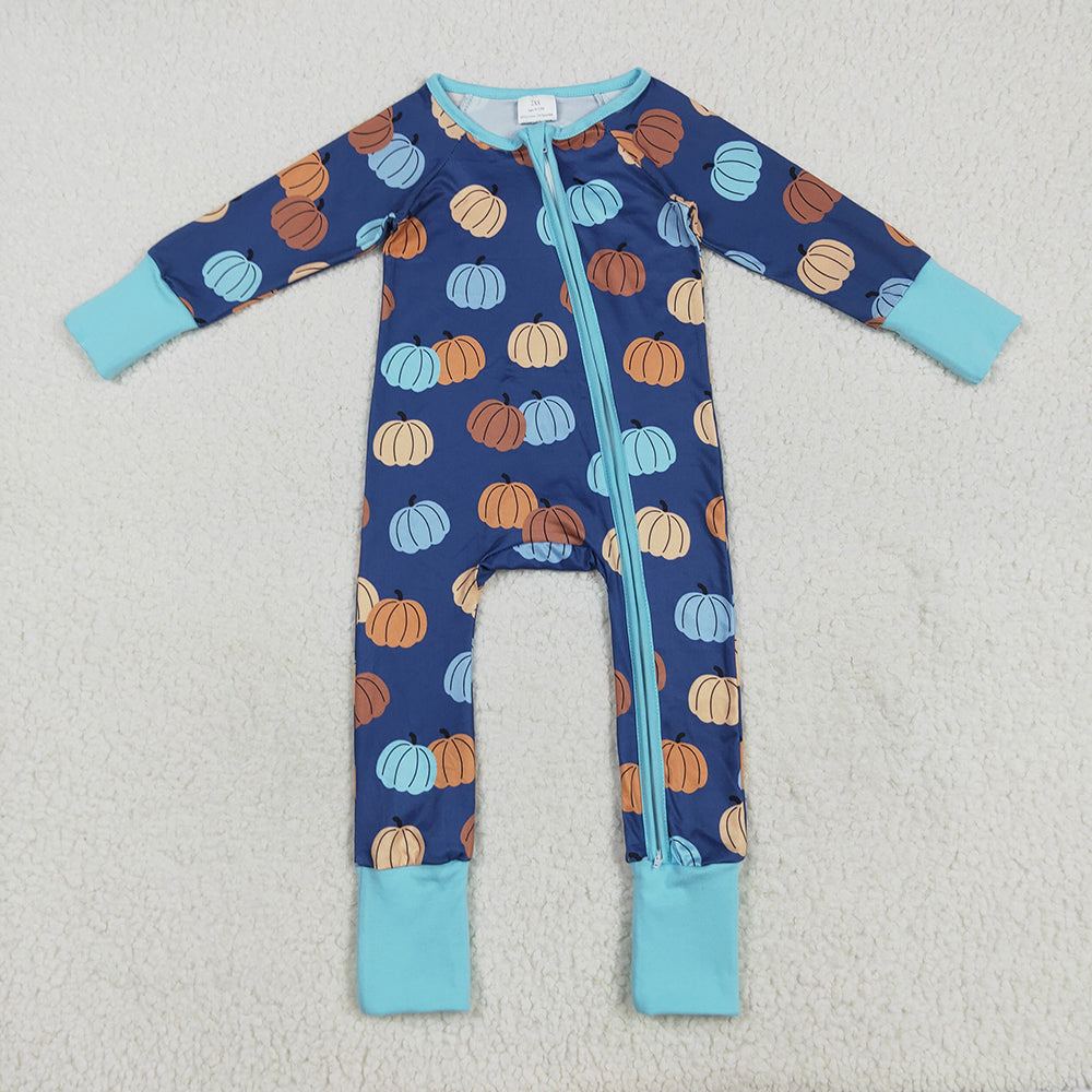 Baby Boy Long Sleeves Pumpkins Sibling Thanksgiving Fall Romper Outfit Pajamas Set RTS
