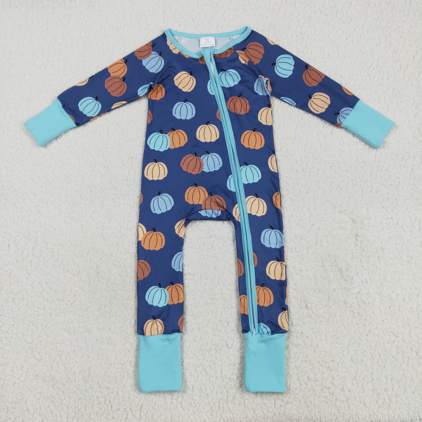 Sibling Baby Girls Colorful Ghost Pumpkins Fall Halloween Zipper Footie Rompers
