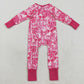 Baby Girl Long Sleeves Pink Bows Sibling Pajamas Footie Zipper Romper Set RTS