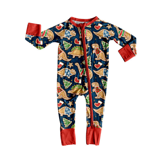 ( Moq 5 ) Preorder Baby Boy Long Sleeves Christmas Dinosaurs Zipper Romper