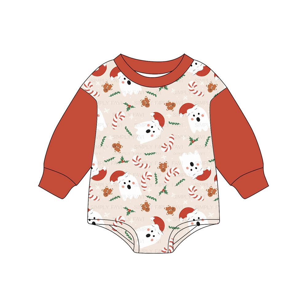 ( Moq 5 ）Preorder Baby Kids Toddler Long Sleeves Gingerbread Ghost Christmas Bubble Romper