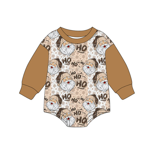 ( Moq 5 ）Preorder Baby Girl Brown Long Sleeves Santa Christmas Bubble Romper