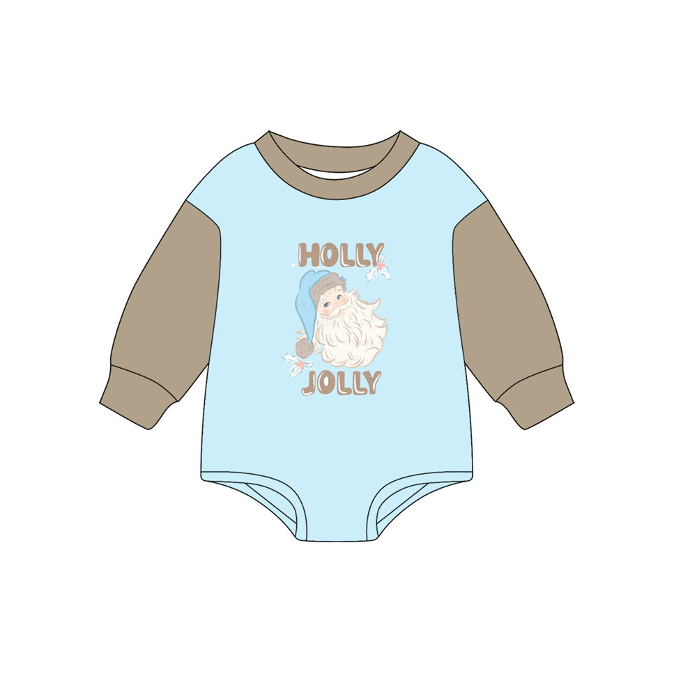 ( Moq 5 ）Preorder Baby Boy Long Sleeves Holly Santa Christmas Bubble Romper