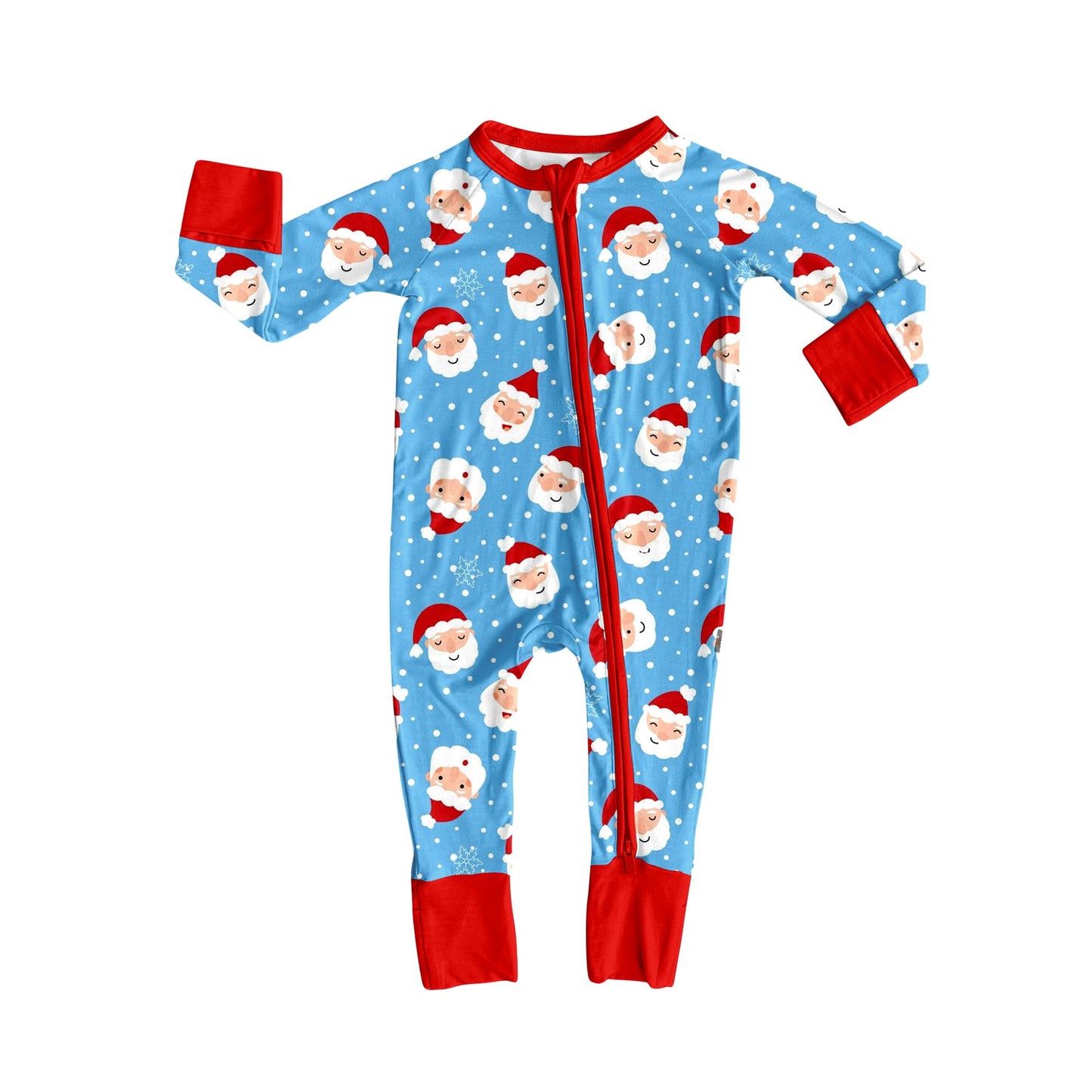 ( Moq 5 ）Preorder Baby Boy Blue Long Sleeves Santa Christmas Zipper Pajamas Romper