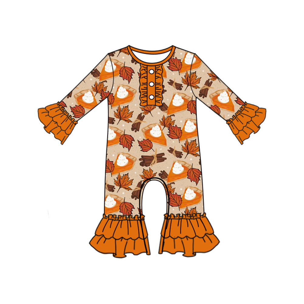 ( Moq 5 ) Preorder Baby Girl Long Sleeves Pumpkin Pies Ruffle Pants Fall Romper