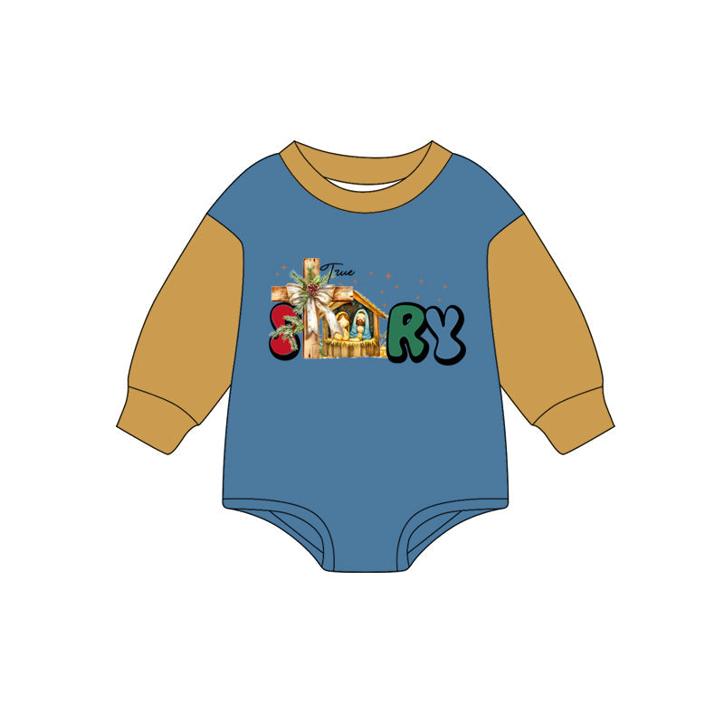 ( Moq 5 ) Preorder Baby Boy Long Sleeves True Story Christmas Bubble Romper