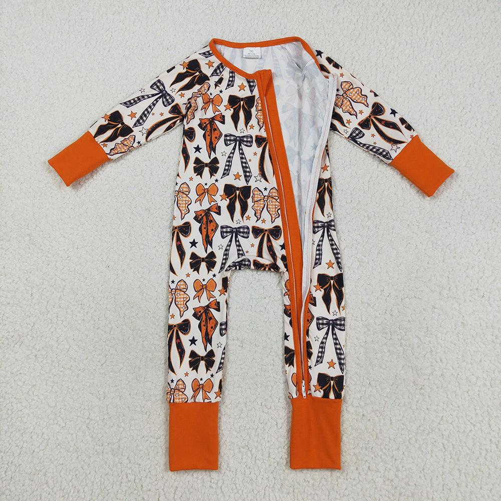 Baby Girl Long Sleeves Bows Stars Sibling Halloween Pajamas Zipper Romper Set RTS
