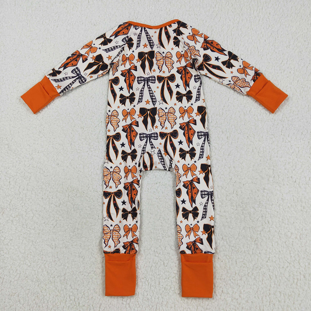 Baby Girl Long Sleeves Bows Stars Sibling Halloween Pajamas Zipper Romper Set RTS