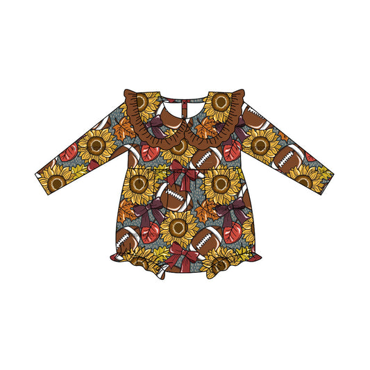 ( Moq 5 ) Preorder Baby Girl Long Sleeves Sunflowers Bows Football Bubble Fall Romper
