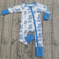 Baby Girl Long Sleeves Blue Bows Boots Western Zipper Pajamas Romper RTS