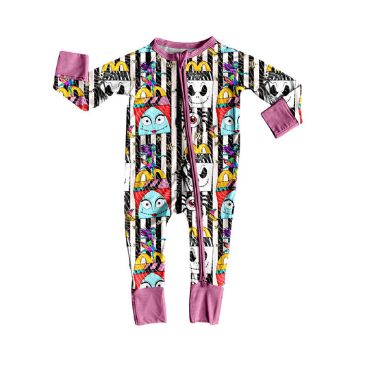 ( Moq 5 ) Preorder Baby Girl Long Sleeves Halloween Ghost Stripes Zipper Pajamas Clothes Romper