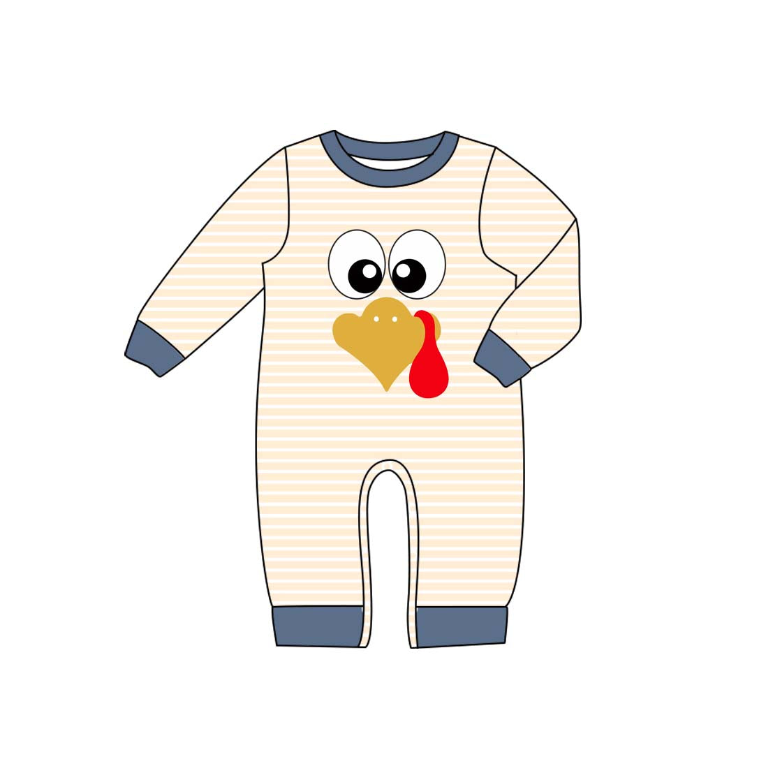 ( Moq 5 ) Preorder Baby Boy Infant Long Sleeves turkey Stripes Thanksgiving Romper