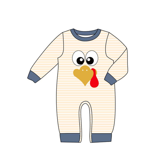 ( Moq 5 ) Preorder Baby Boy Infant Long Sleeves turkey Stripes Thanksgiving Romper