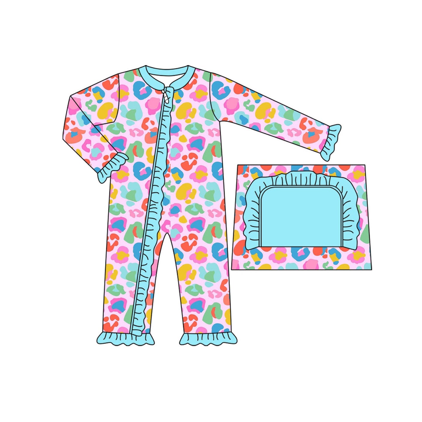 ( Moq 5 ) Preorder Baby Girl Long Sleeves Colorful Leopard Zipper Ruffle Romper
