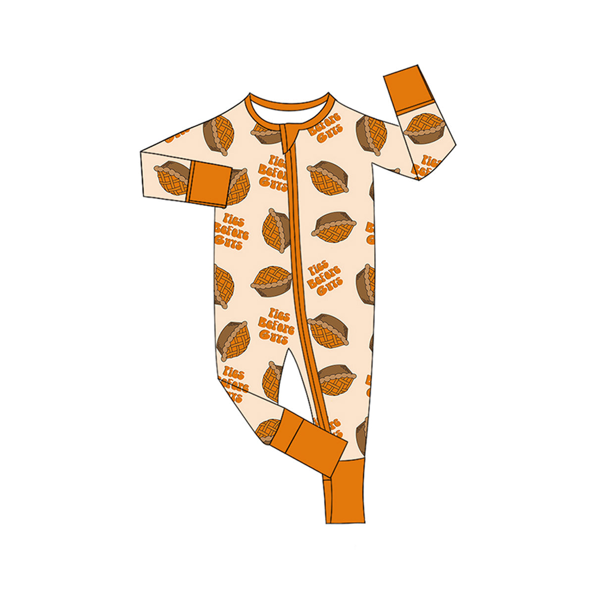 ( Moq 5 ) Preorder Baby Kids Toddler Long Sleeves Pumpkin Pie Thanksgiving Zipper Romper