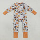 Sibling Baby Boys Girls Kids Halloween Pumpkins Ghosts Two-way Zipper Footie Sleeper Rompers RTS