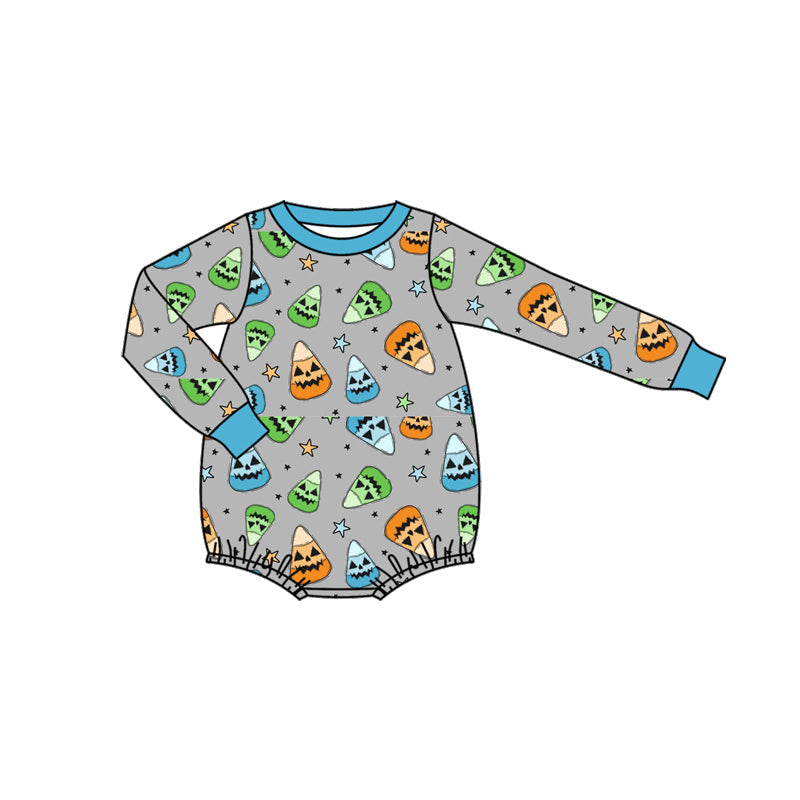 ( Moq 5 ) Preorder Baby Boy Long Sleeves Halloween Candy Corn Bubble Romper