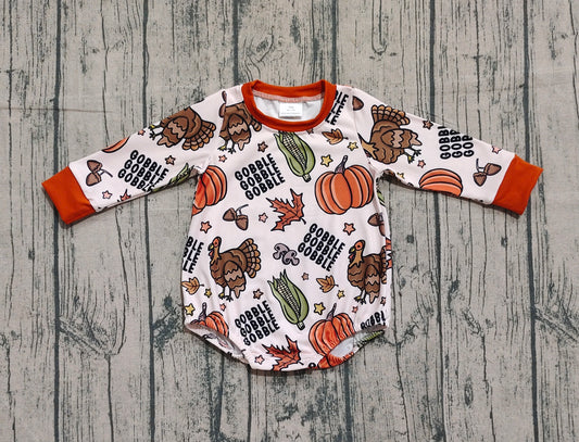( No moq ) Preorder Baby Boy Long Sleeves turkey Pumpkins Thanksgiving Fall Bubble Romper