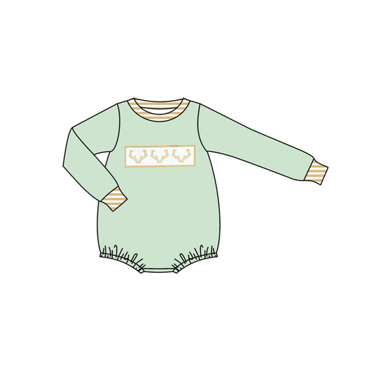 ( Moq 5 ) Preorder Baby Boy Infant Long Sleeves Deer Green Bubble Romper