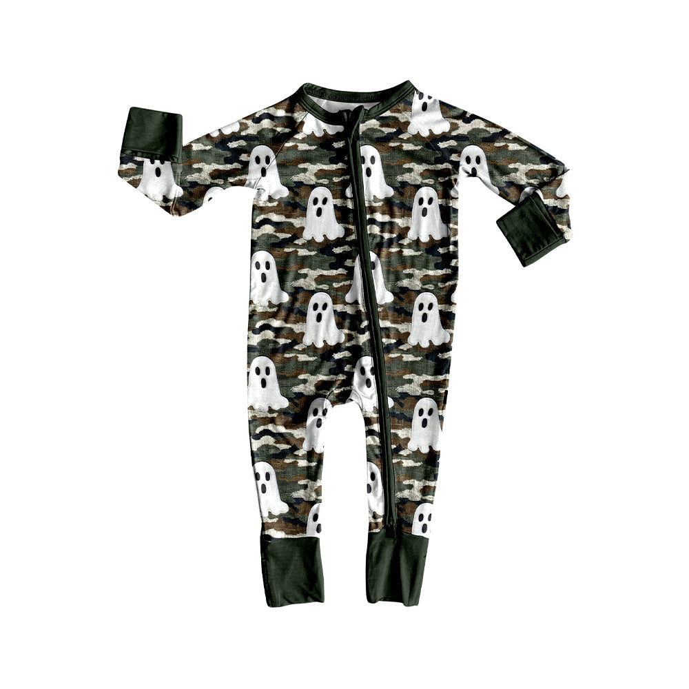 ( Moq 5 ) Preorder Baby Boy Infant Long Sleeves Halloween Ghost Camo Zipper Romper