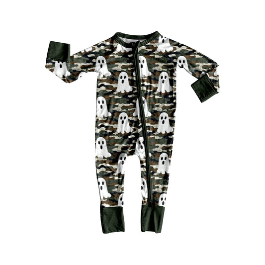 ( Moq 5 ) Preorder Baby Boy Infant Long Sleeves Halloween Ghost Camo Zipper Romper