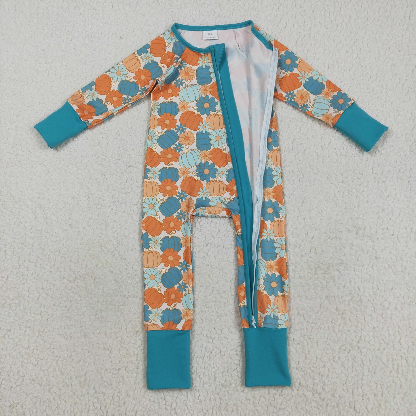 Sibling Baby Boys Girls Kids Fall Pumpkins Two-way Zipper Footie Sleeper Rompers RTS