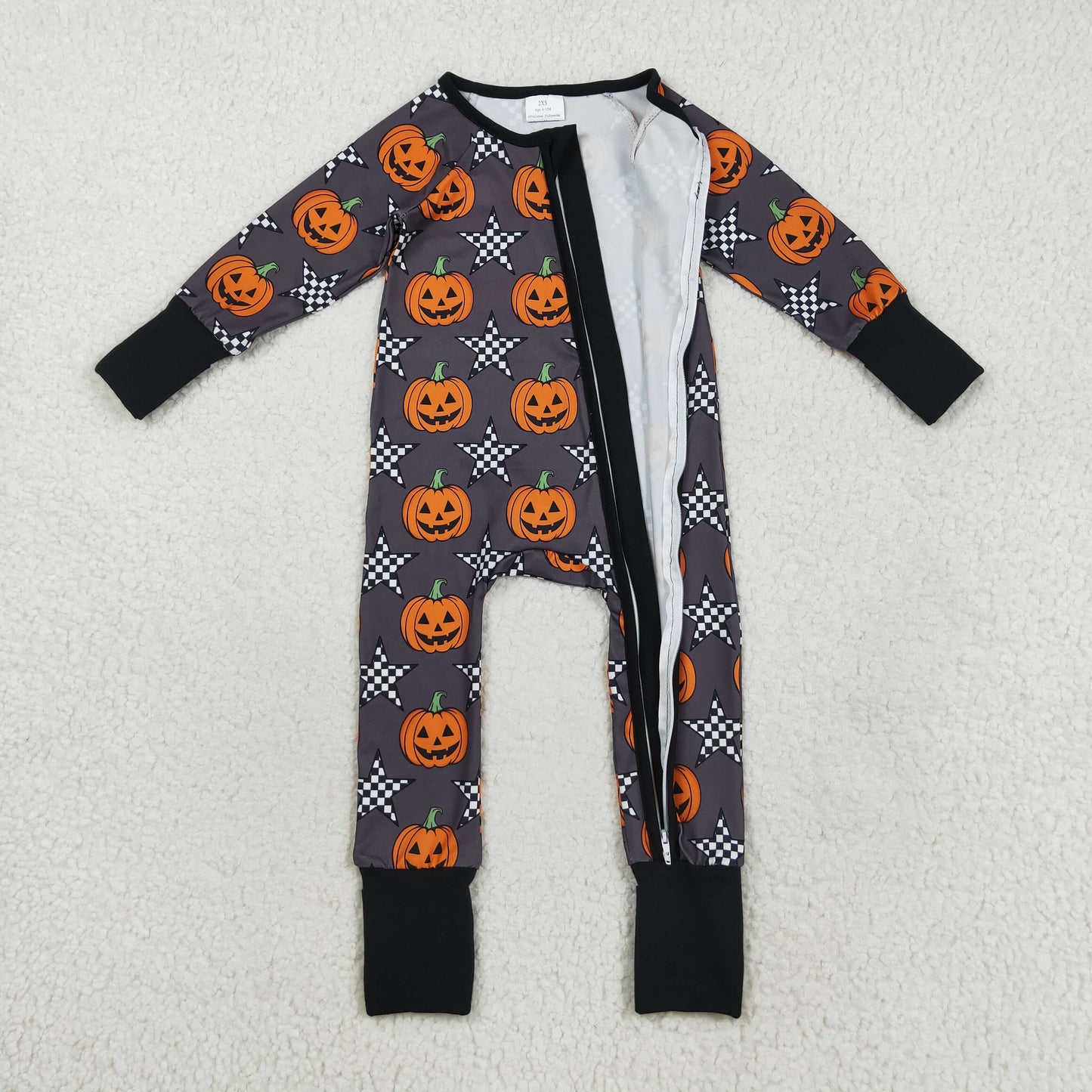 Sibling Baby Boys Girls Kids Halloween Pumpkins Ghosts Two-way Zipper Footie Sleeper Rompers RTS