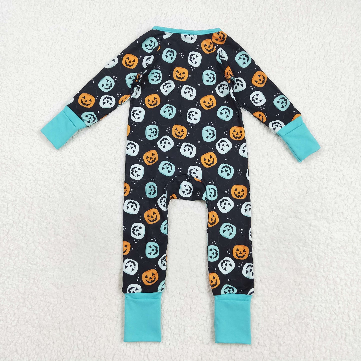 Sibling Baby Boys Girls Kids Halloween Pumpkins Ghosts Two-way Zipper Footie Sleeper Rompers RTS