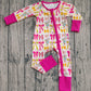 Girls Kids Long Sleeves Colorful Bows Pink Zipper Romper RTS