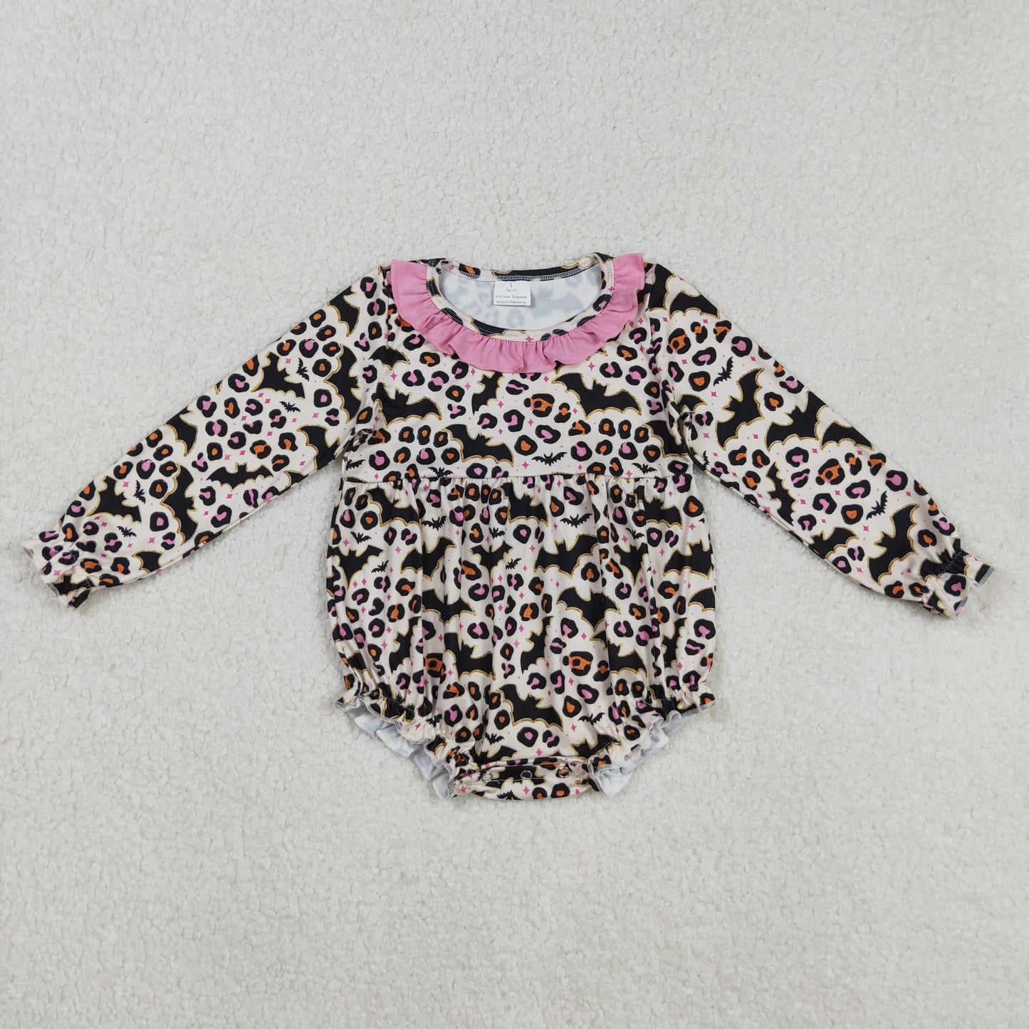 Girls Kids Long Sleeves Halloween Bats Leopard Sibling Ruffle Dress Romper RTS