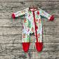 Baby Kids Infant Long Sleeves Dogs Green Face Christmas Zipper Sleepwear Romper RTS
