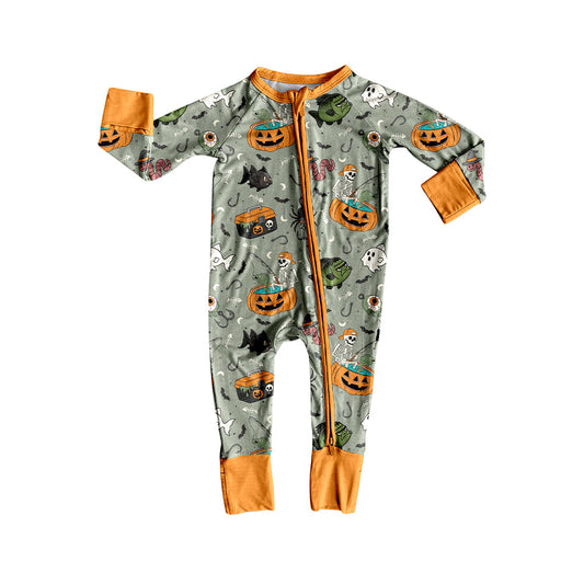 ( Moq 5 ) Preorder Baby Boy Infant Long Sleeves Pumpkins Fishing Halloween Zipper Romper
