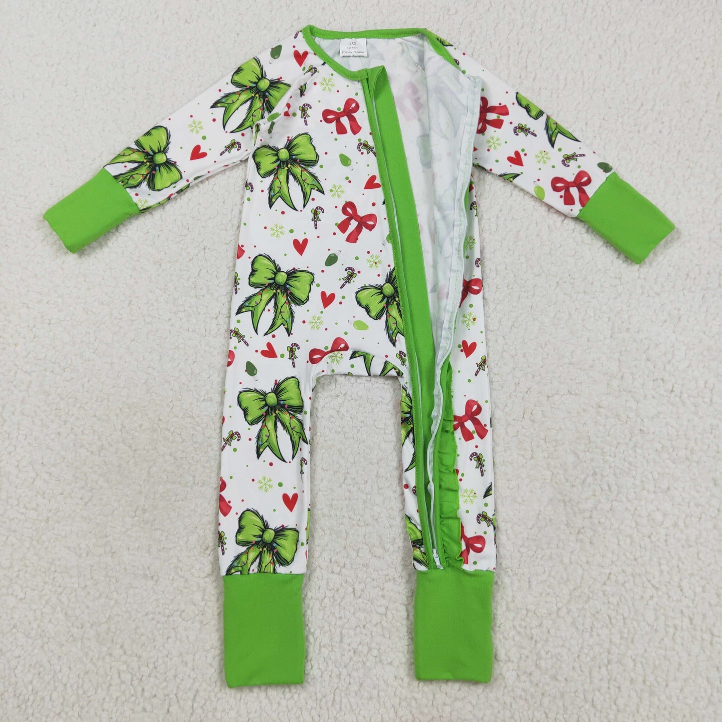 Sibling Baby Boys Girls Kids Christmas Bows Santa Two-way Zipper Footie Sleeper Rompers RTS