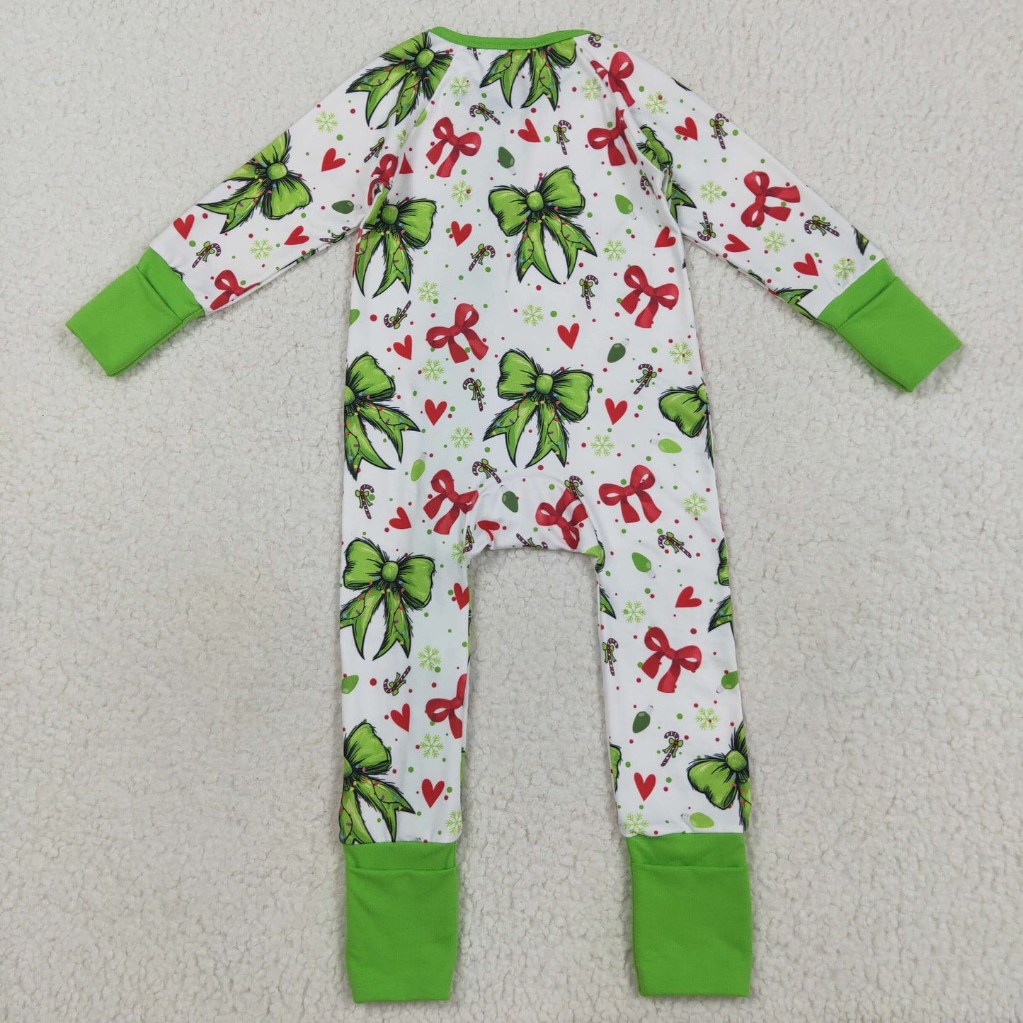 Sibling Baby Boys Girls Kids Christmas Bows Santa Two-way Zipper Footie Sleeper Rompers RTS