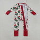 Kids Girls Long Sleeves Green Face Flower Christmas Sibling Pajamas Footie Romper Dress Set RTS