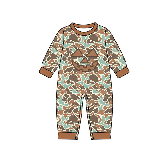 ( Moq 5 ) Preorder Baby Boy Infant Camo Long Sleeves Halloween Face Romper