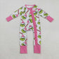 Girls Kids Green Face Pink Ruffle Zipper Footie Romper Pajamas Set Sibling Christmas Clothes RTS