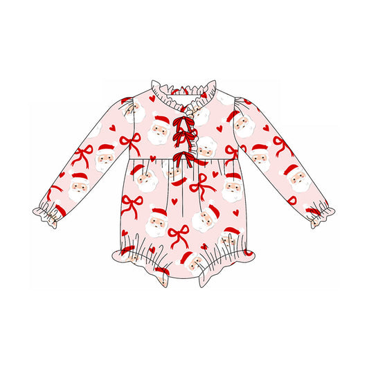 ( Moq 5 ) Preorder Baby Girl Long Sleeves Santa Bows Hearts Christmas Bubble Romper