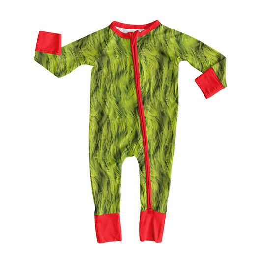 ( Moq 5 ) Preorder Baby Girl Long Sleeves Christmas Zipper Zipper Green Romper