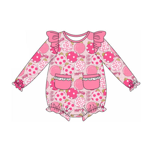 ( Moq 5 ) Preorder Baby Girl Long Sleeves Merry Christmas Pockets Bubble Ruffle Romper