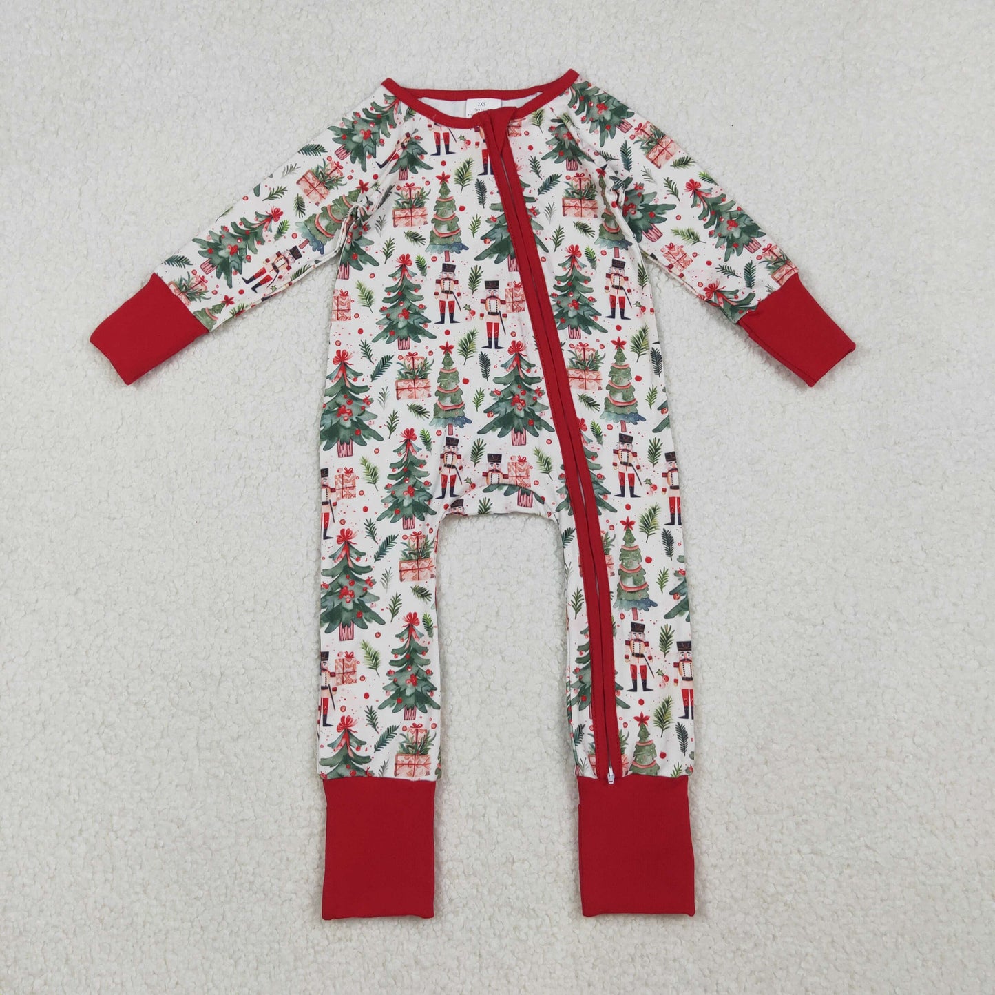 Sibling Baby Girls Infant Long Sleeves Christmas Santa Bows Zipper Rompers RTS