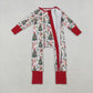 Sibling Baby Girls Infant Long Sleeves Christmas Santa Bows Zipper Rompers RTS