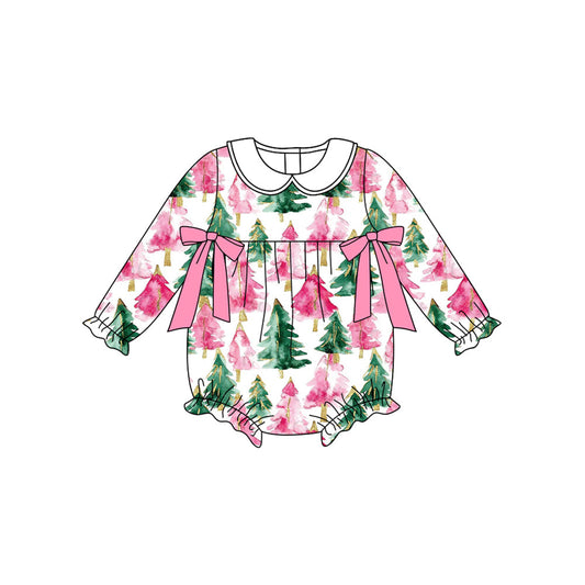 ( Moq 5 ) Preorder Baby Girl Long Sleeves Tree Bows Christmas Bubble Romper