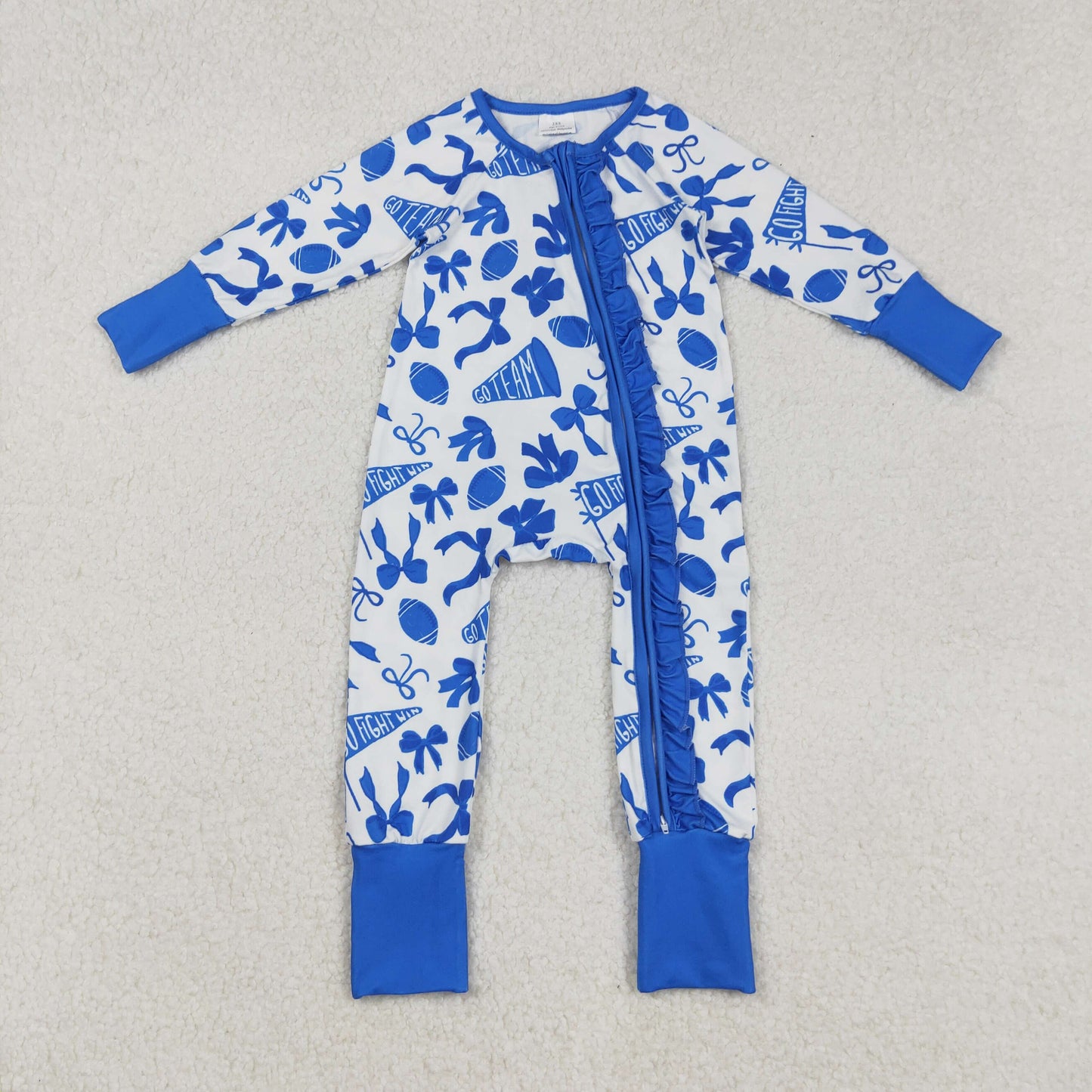 Sibling Baby Girls Kids Cheer Blue Bows Romper Dress Team Clothes RTS
